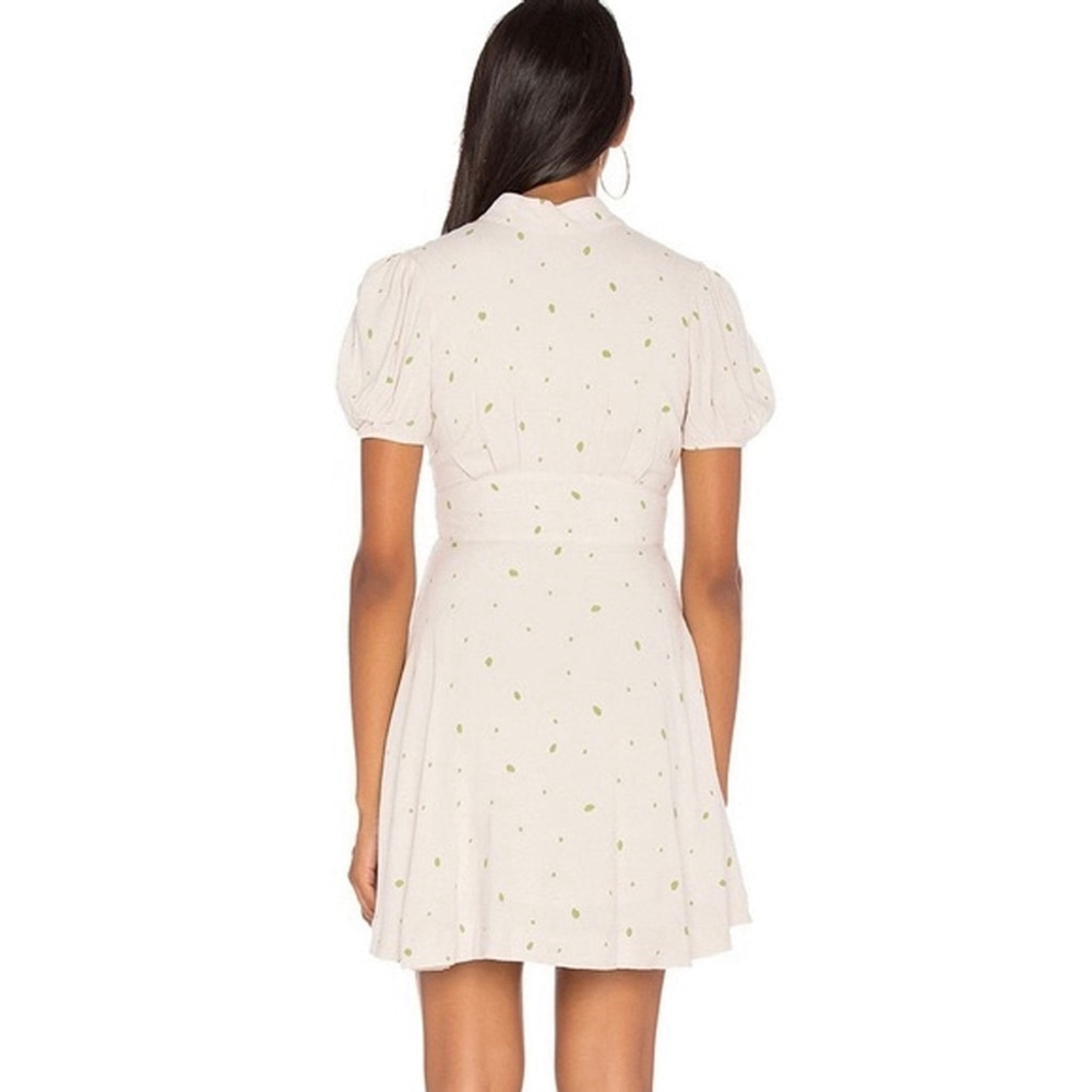Free People x Revolve Abbie Mini Dress Cream Green Dot Bow Tie Puff Sleeve Size - Picture 4 of 12